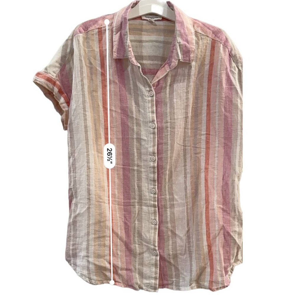 beachlunchlounge Linen Striped Button Down Shirt - Size M - Picture 5 of 8